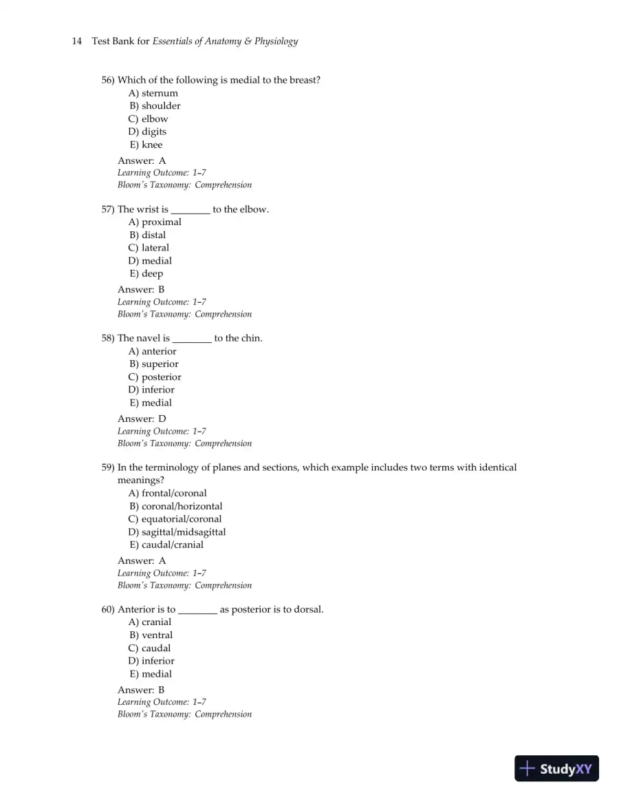 Test Bank for Essentials of Anatomy and Physiology , 7th Edition, page 17