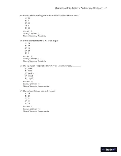 Test Bank for Essentials of Anatomy and Physiology , 7th Edition - Page 20 preview image