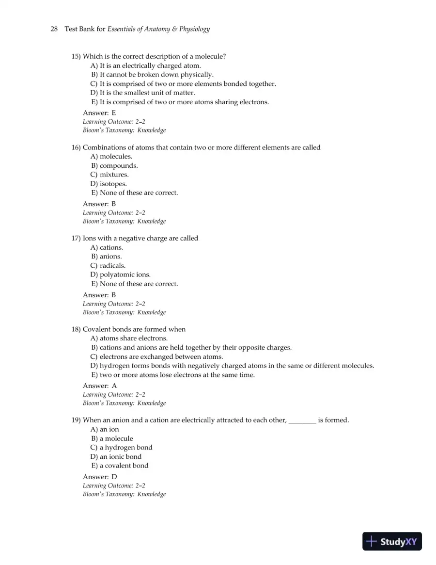 Test Bank for Essentials of Anatomy and Physiology , 7th Edition, page 31