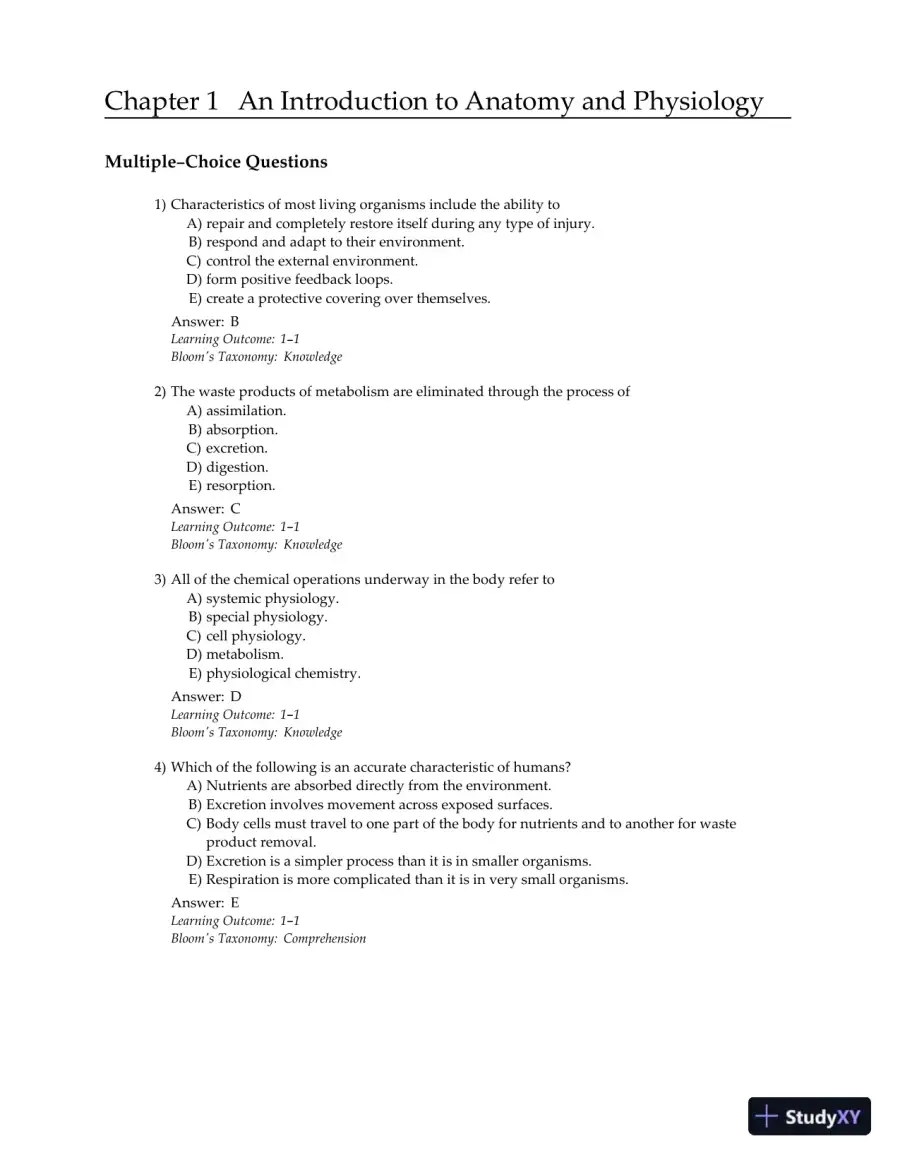 Test Bank for Essentials of Anatomy and Physiology , 7th Edition, page 4