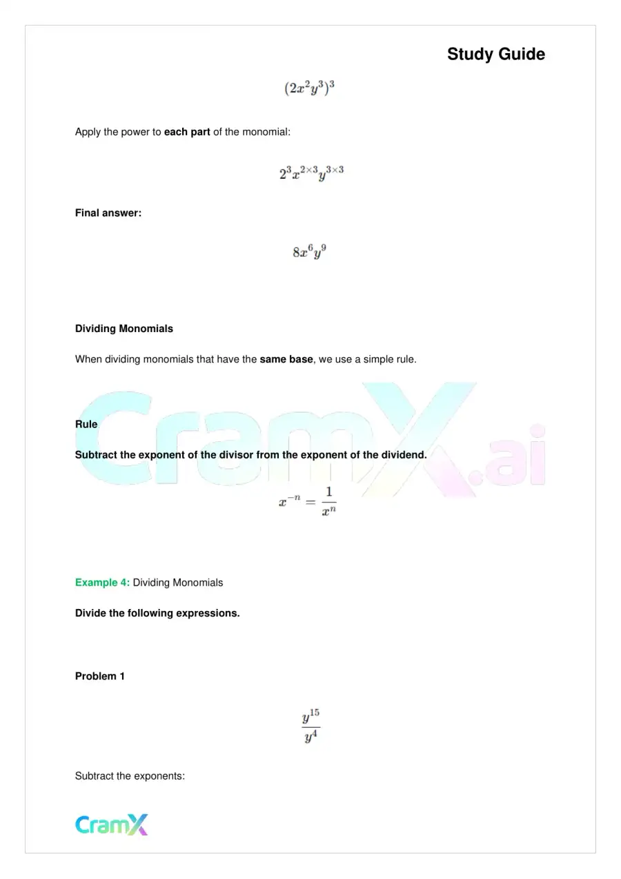 Algebra I – Monomials Polynomials and Factoring, page 10