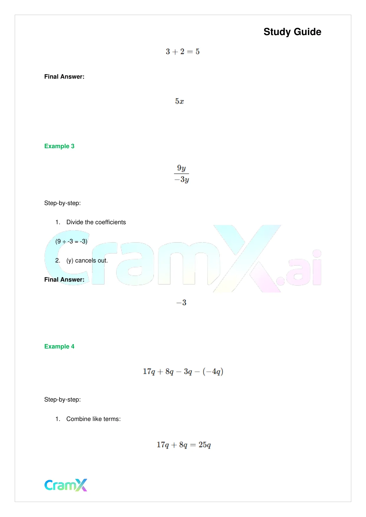 Algebra I – Monomials Polynomials and Factoring - Page 3 preview image
