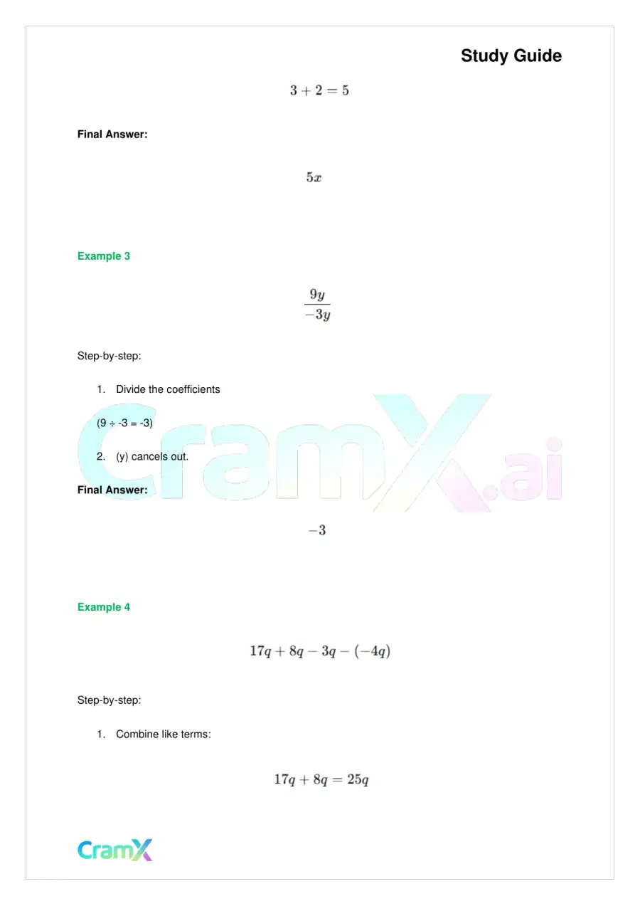 Algebra I – Monomials Polynomials and Factoring, page 3