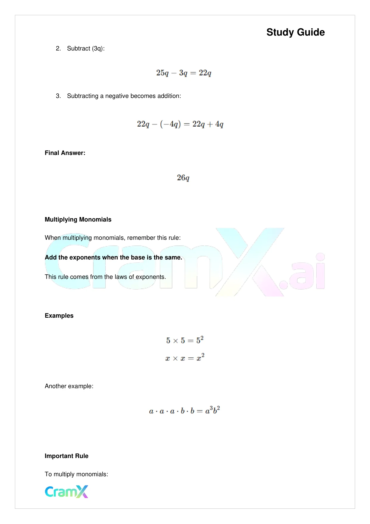 Algebra I – Monomials Polynomials and Factoring - Page 4 preview image