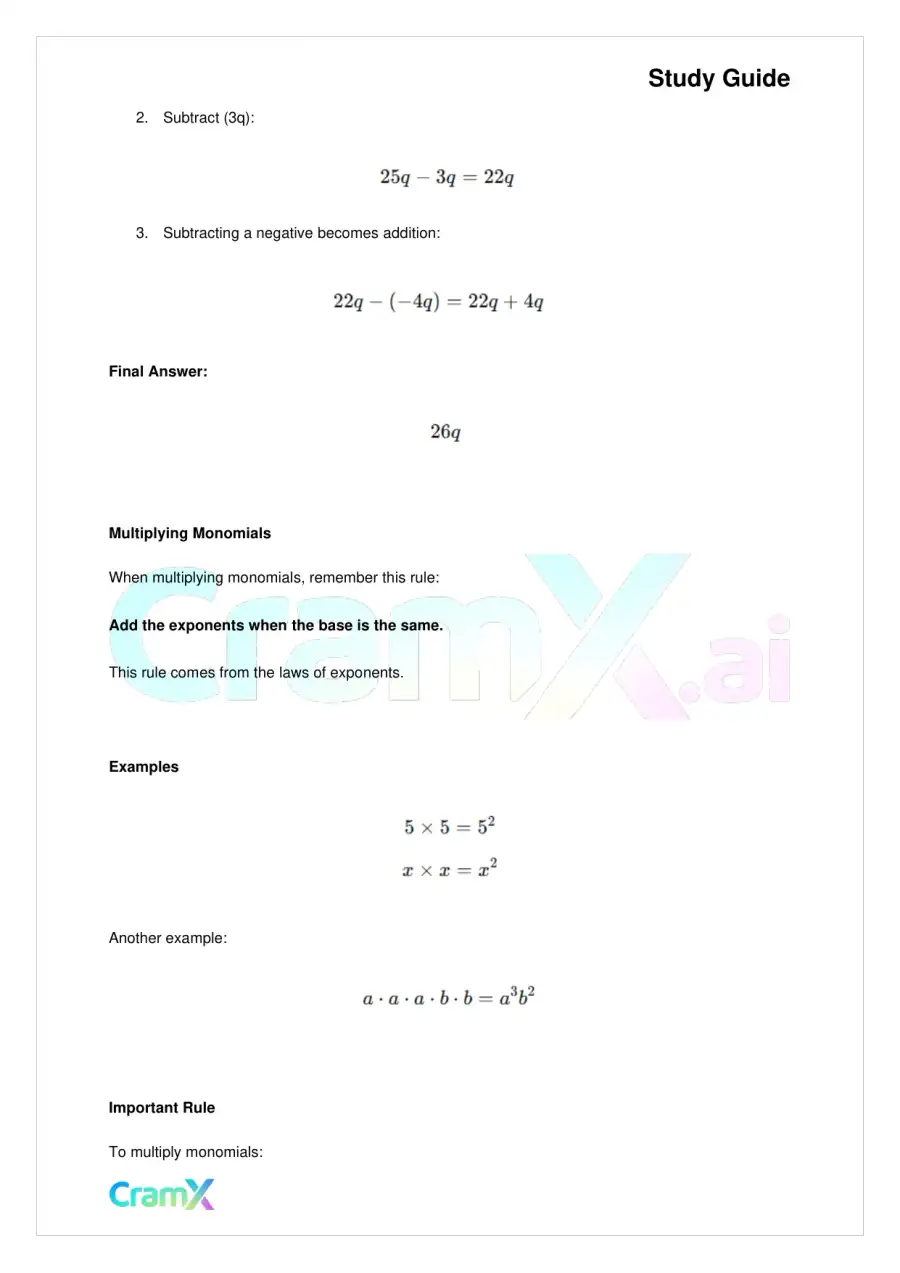 Algebra I – Monomials Polynomials and Factoring, page 4