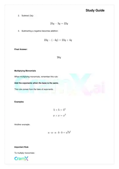 Algebra I – Monomials Polynomials and Factoring - Page 4 preview image
