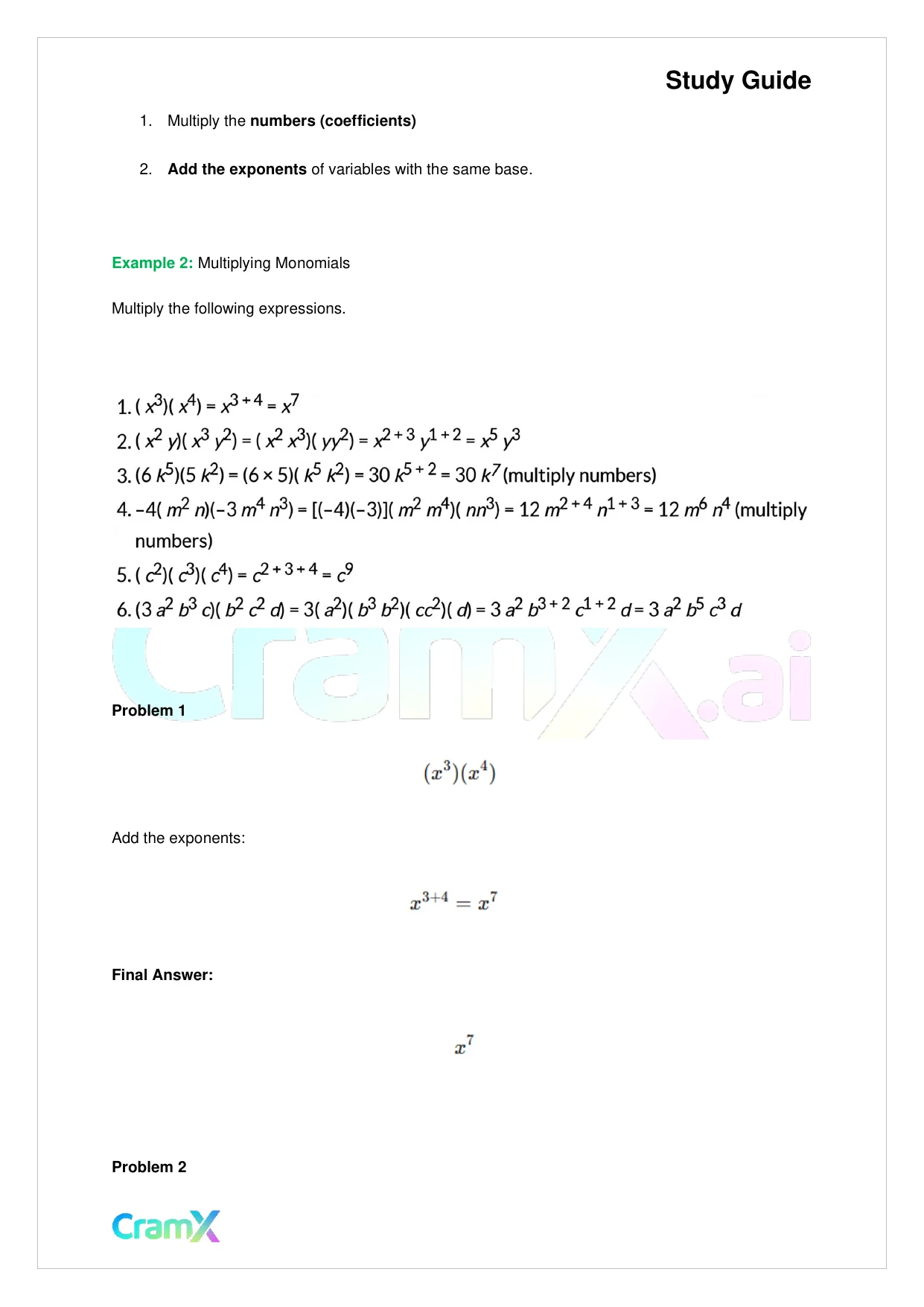 Algebra I – Monomials Polynomials and Factoring - Page 5 preview image