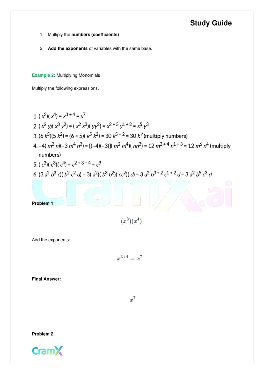 Algebra I – Monomials Polynomials and Factoring, page 5