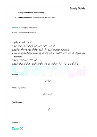 Algebra I – Monomials Polynomials and Factoring - Page 5 preview image