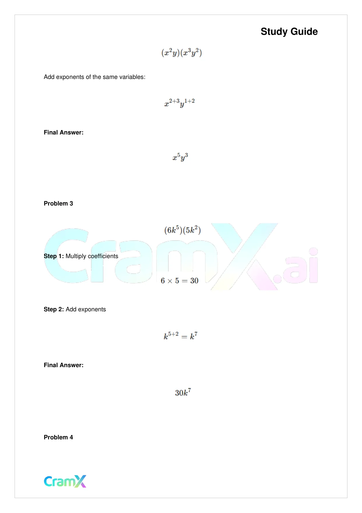 Algebra I – Monomials Polynomials and Factoring - Page 6 preview image