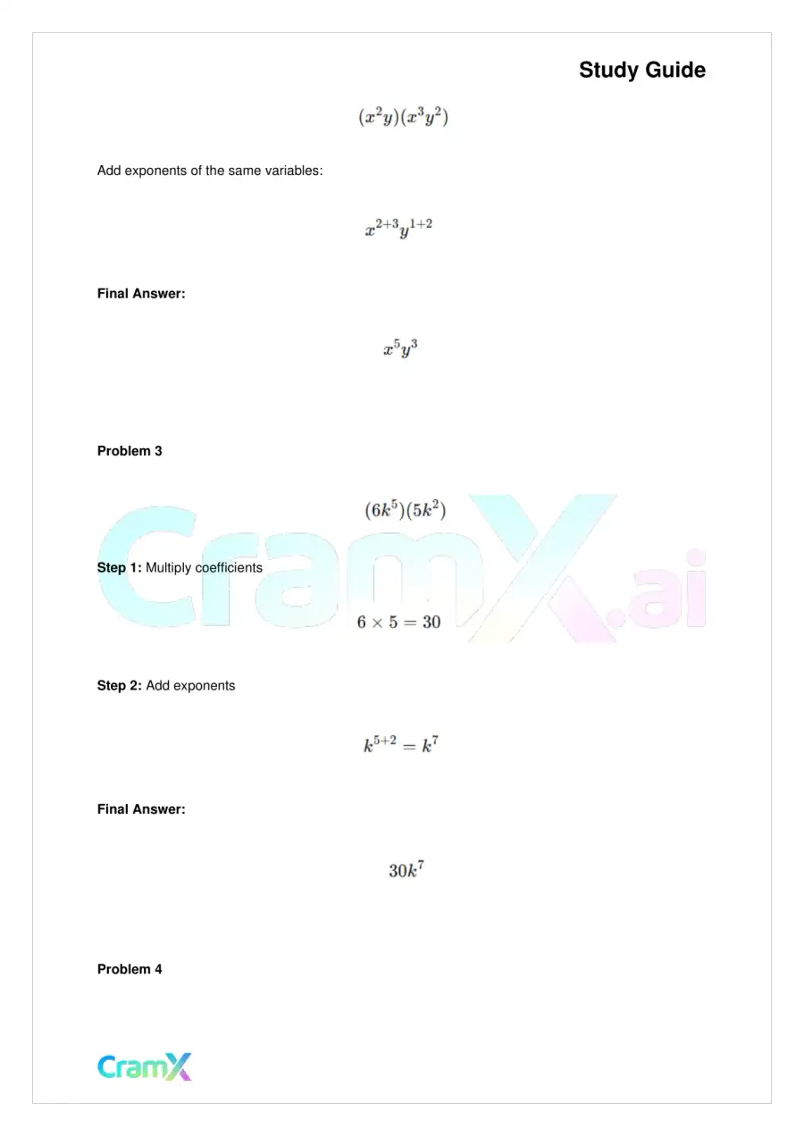 Algebra I – Monomials Polynomials and Factoring, page 6