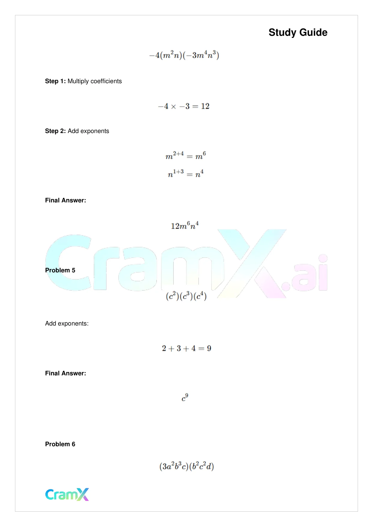 Algebra I – Monomials Polynomials and Factoring - Page 7 preview image