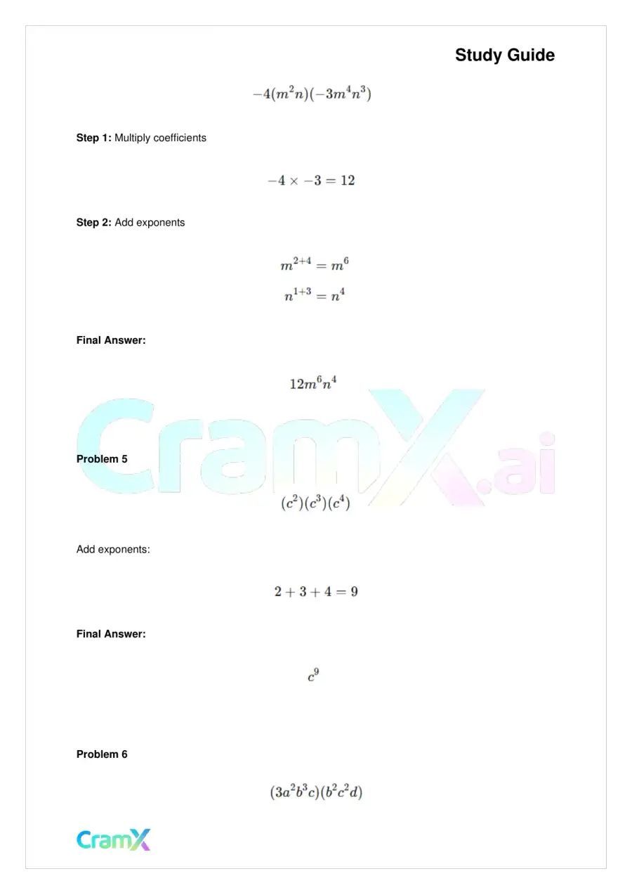 Algebra I – Monomials Polynomials and Factoring, page 7