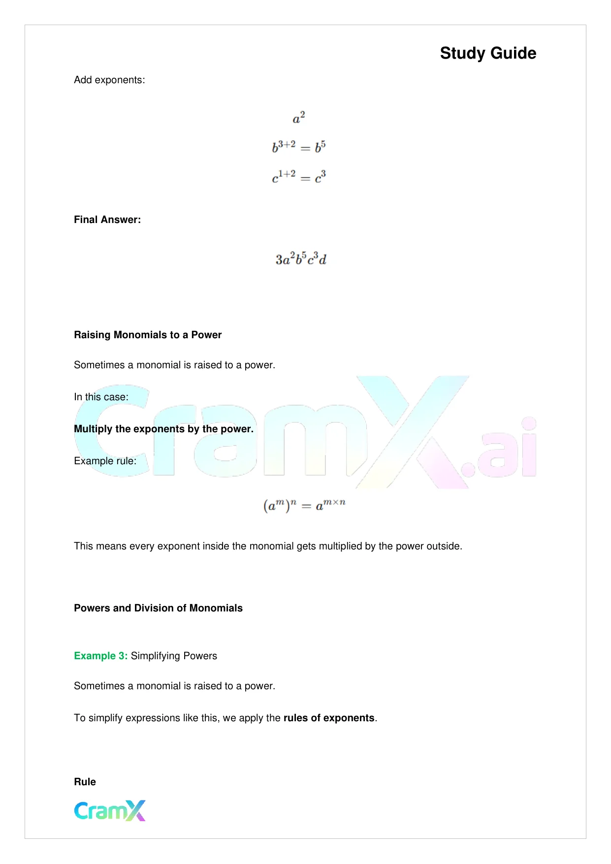 Algebra I – Monomials Polynomials and Factoring - Page 8 preview image