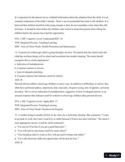 Test Bank For Wong's Essentials Of Pediatric Nursing, 9th Edition - Page 20 preview image