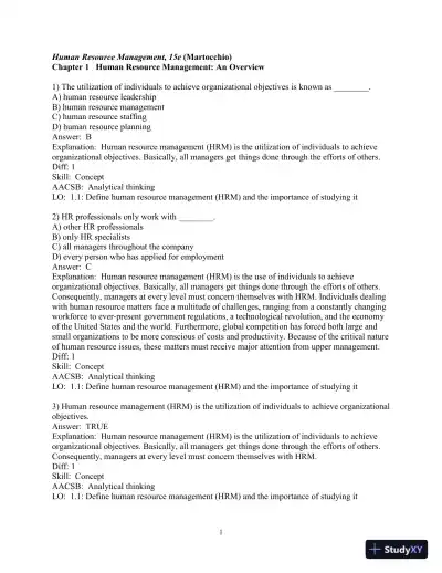 Test Bank for Human Resource Management, 15th Edition - Page 3 preview image