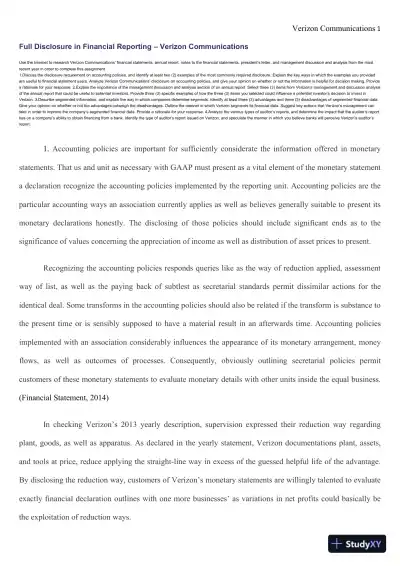 Full Disclosure in Financial Reporting � Verizon Communications - Page 1 preview image