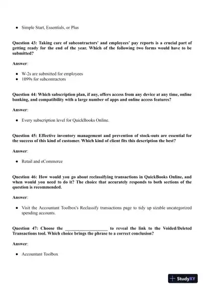 QuickBooks Accounts Certification Exam With Answers (163 Solved Questions) - Page 13 preview image