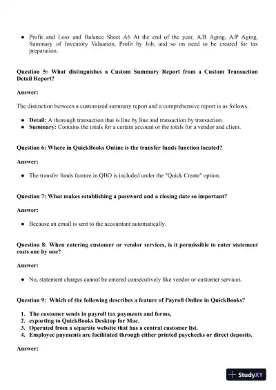 QuickBooks Accounts Certification Exam With Answers (163 Solved Questions) - Page 3 preview image