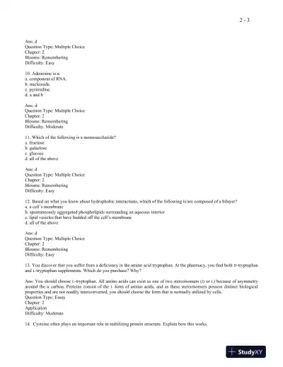 Molecular Cell Biology Eighth Edition Test Bank - Page 4 preview image
