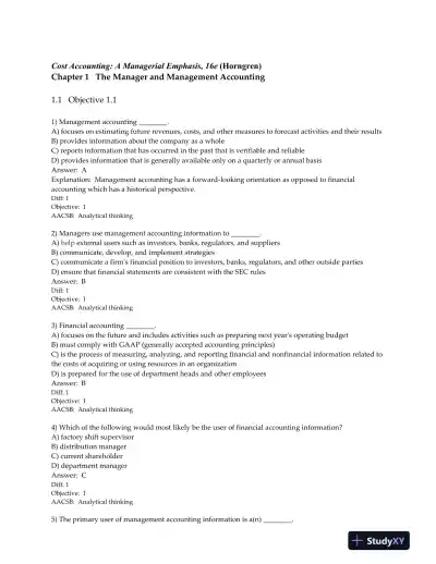 Horngren's Cost Accounting: A Managerial Emphasis 16th Edition Test Bank - Page 1 preview image