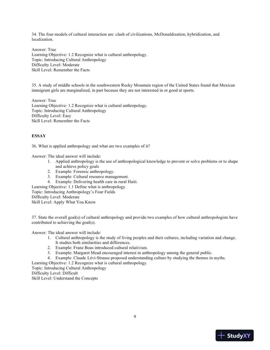 Test Bank for Cultural Anthropology, 8th Edition, page 12
