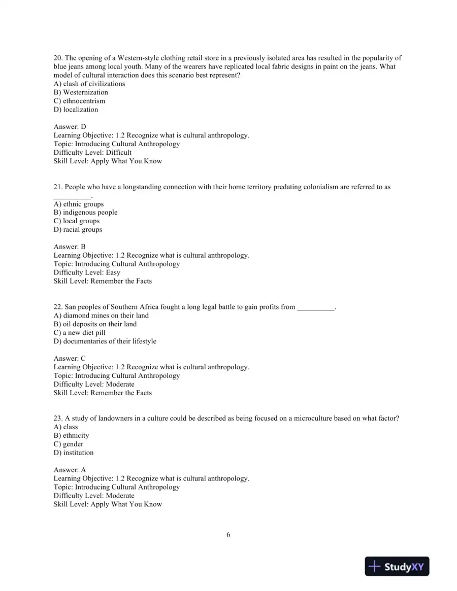 Test Bank for Cultural Anthropology, 8th Edition, page 9