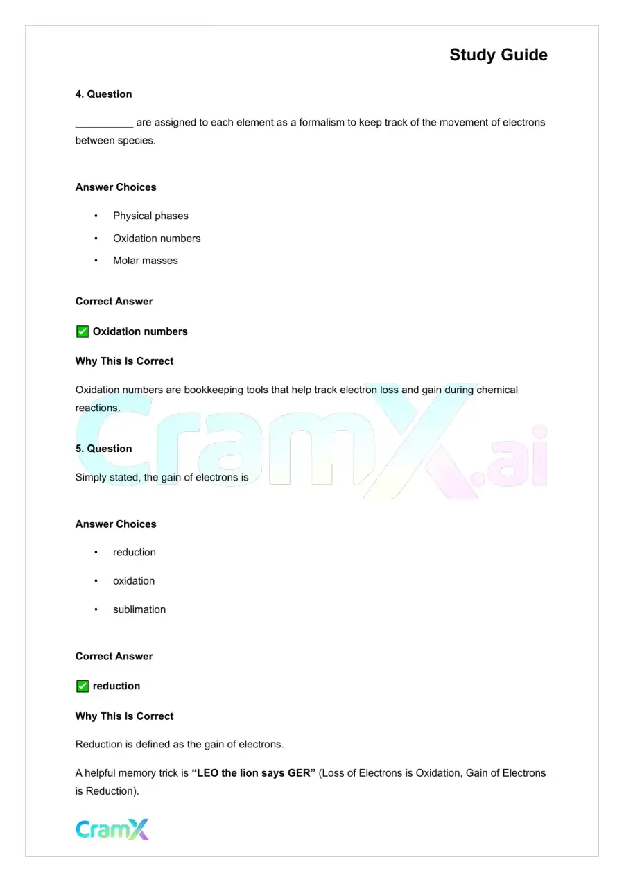 Chemistry - Oxidation‐Reduction Reactions, page 4