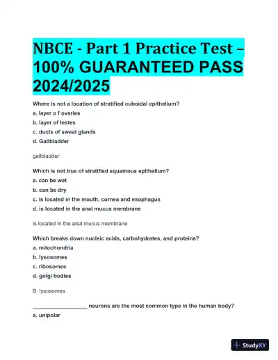 2024-2025 NBCE - Part 1 Practice test with Answers (336 Solved Questions) - Page 1 preview image