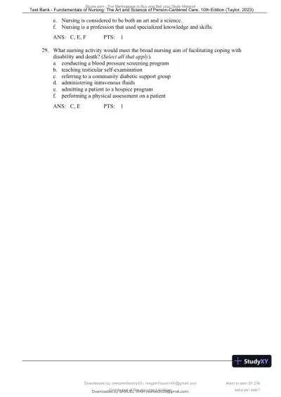 Test Bank for Fundamentals of Nursing: The Art and Science of Person-Centered Care, 10th North American Edition (Chapters 1-47) - Page 10 preview image