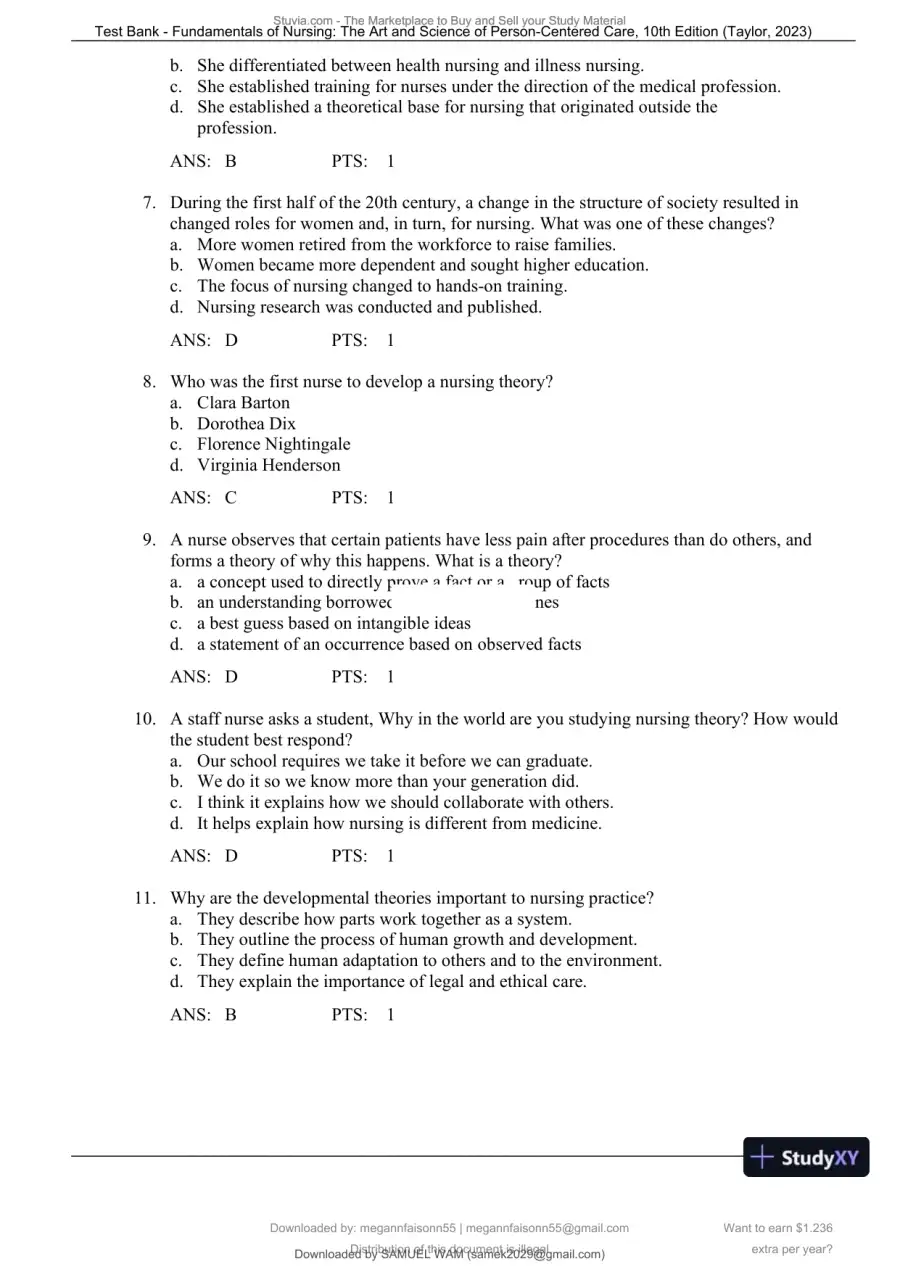 Test Bank for Fundamentals of Nursing: The Art and Science of Person-Centered Care, 10th North American Edition (Chapters 1-47), page 12