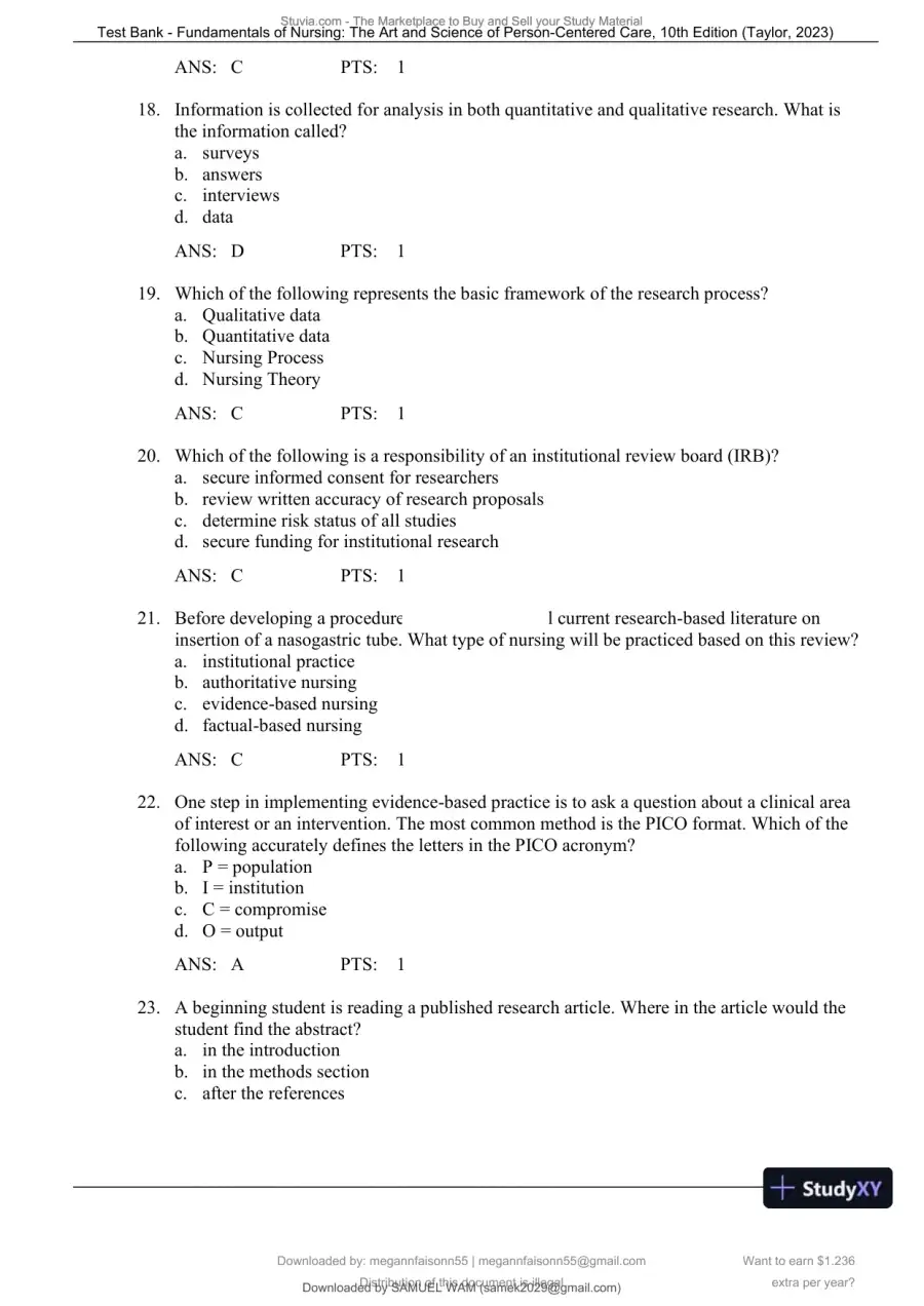 Test Bank for Fundamentals of Nursing: The Art and Science of Person-Centered Care, 10th North American Edition (Chapters 1-47), page 14