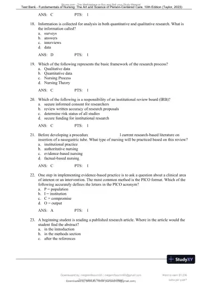 Test Bank for Fundamentals of Nursing: The Art and Science of Person-Centered Care, 10th North American Edition (Chapters 1-47) - Page 14 preview image