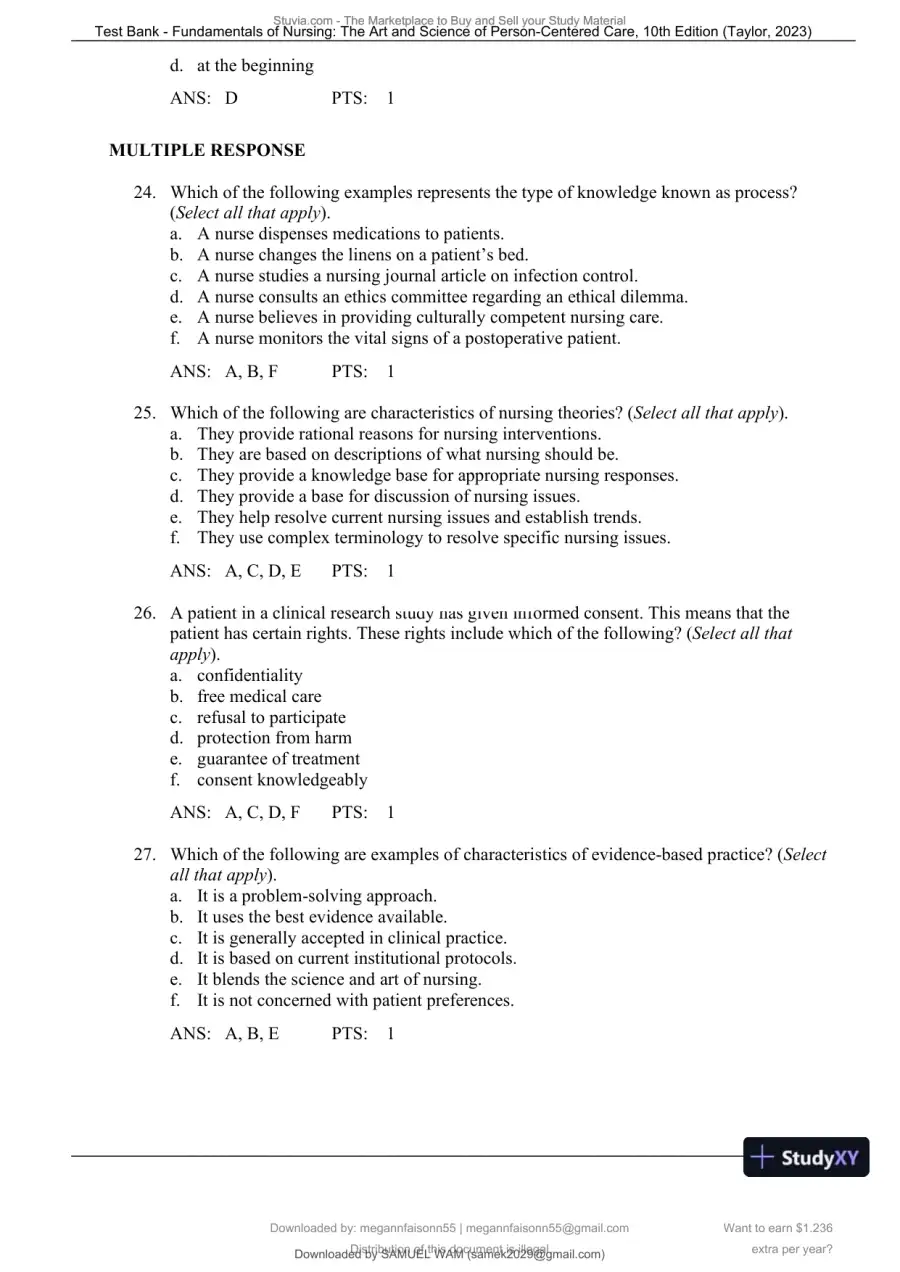 Test Bank for Fundamentals of Nursing: The Art and Science of Person-Centered Care, 10th North American Edition (Chapters 1-47), page 15