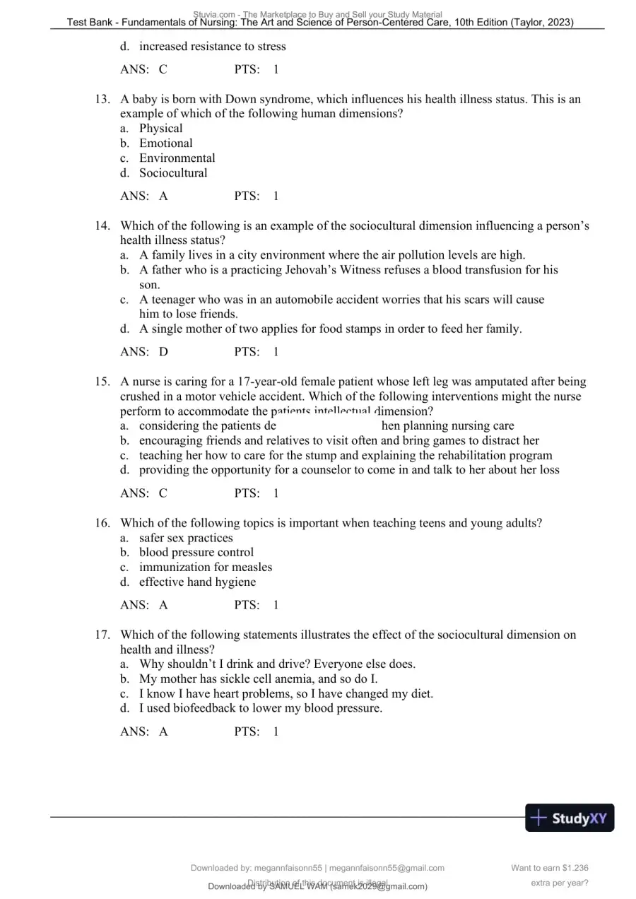 Test Bank for Fundamentals of Nursing: The Art and Science of Person-Centered Care, 10th North American Edition (Chapters 1-47), page 18