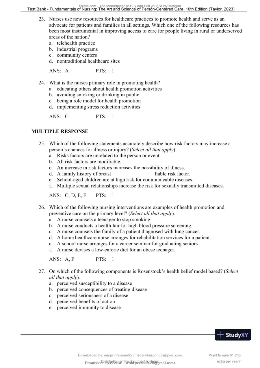 Test Bank for Fundamentals of Nursing: The Art and Science of Person-Centered Care, 10th North American Edition (Chapters 1-47), page 20