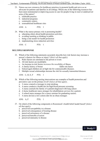 Test Bank for Fundamentals of Nursing: The Art and Science of Person-Centered Care, 10th North American Edition (Chapters 1-47) - Page 20 preview image