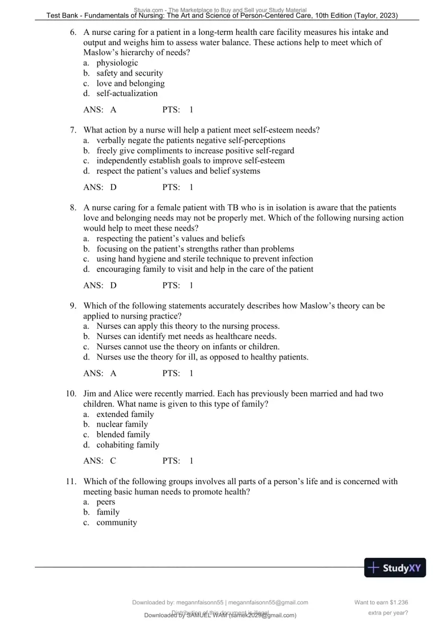 Test Bank for Fundamentals of Nursing: The Art and Science of Person-Centered Care, 10th North American Edition (Chapters 1-47), page 23