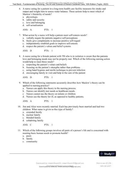 Test Bank for Fundamentals of Nursing: The Art and Science of Person-Centered Care, 10th North American Edition (Chapters 1-47) - Page 23 preview image