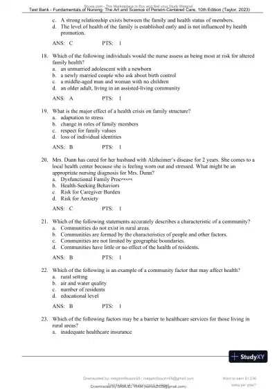 Test Bank for Fundamentals of Nursing: The Art and Science of Person-Centered Care, 10th North American Edition (Chapters 1-47) - Page 25 preview image