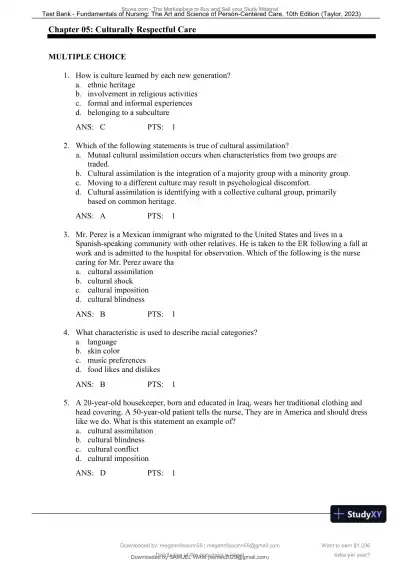 Test Bank for Fundamentals of Nursing: The Art and Science of Person-Centered Care, 10th North American Edition (Chapters 1-47) - Page 27 preview image