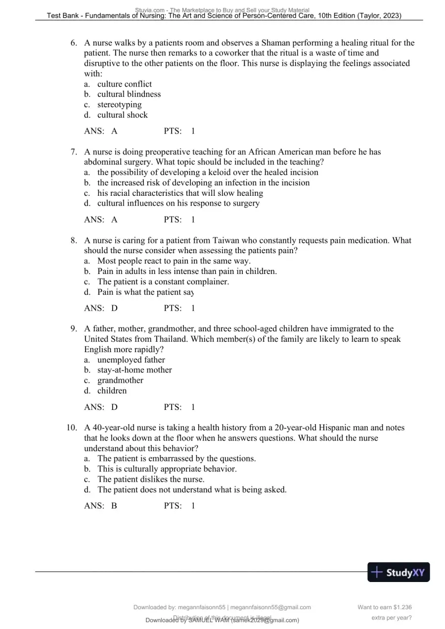 Test Bank for Fundamentals of Nursing: The Art and Science of Person-Centered Care, 10th North American Edition (Chapters 1-47), page 28