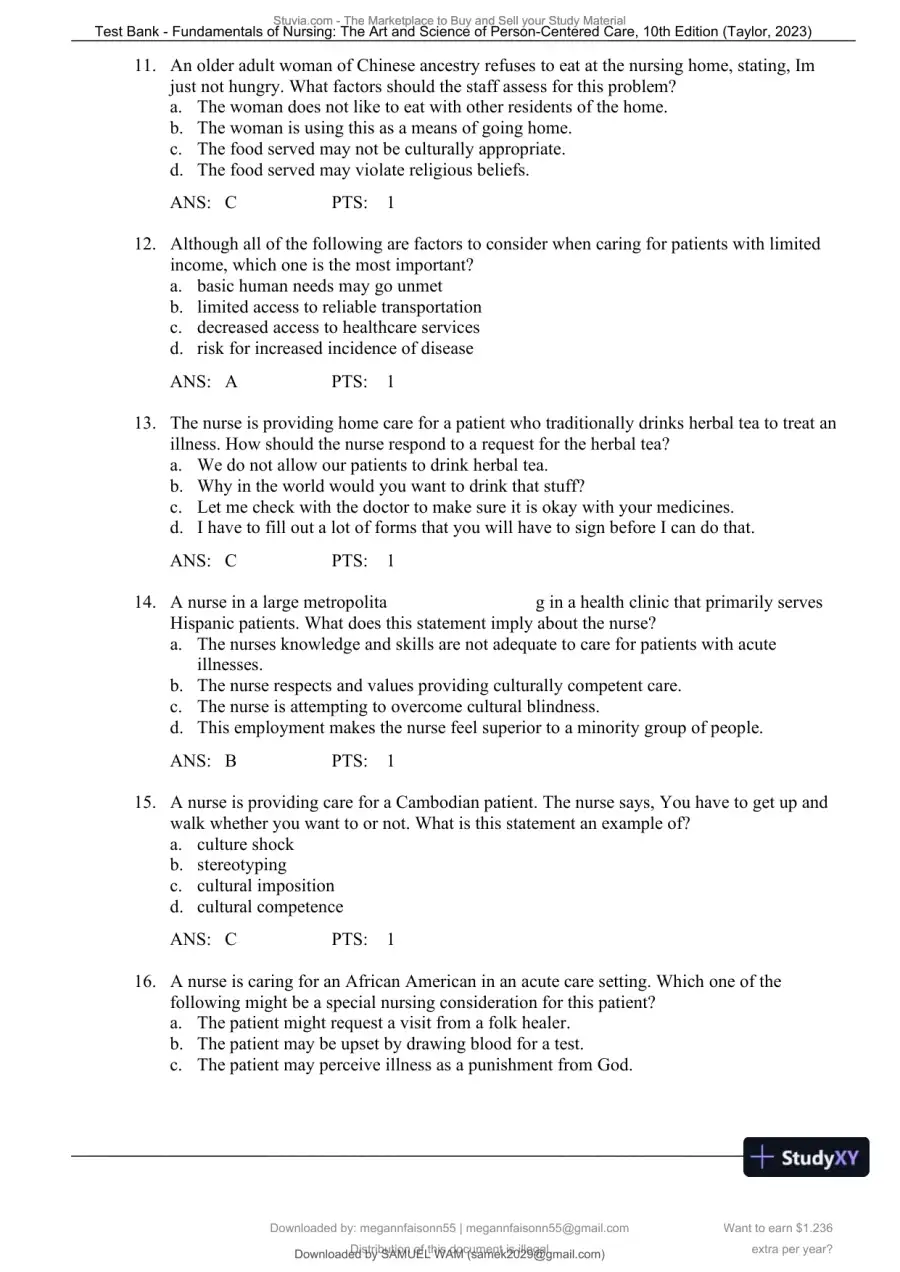 Test Bank for Fundamentals of Nursing: The Art and Science of Person-Centered Care, 10th North American Edition (Chapters 1-47), page 29