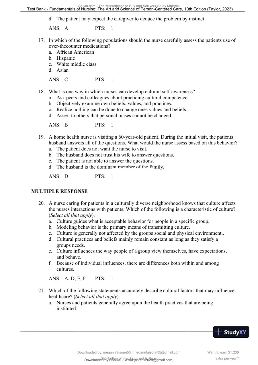 Test Bank for Fundamentals of Nursing: The Art and Science of Person-Centered Care, 10th North American Edition (Chapters 1-47), page 30