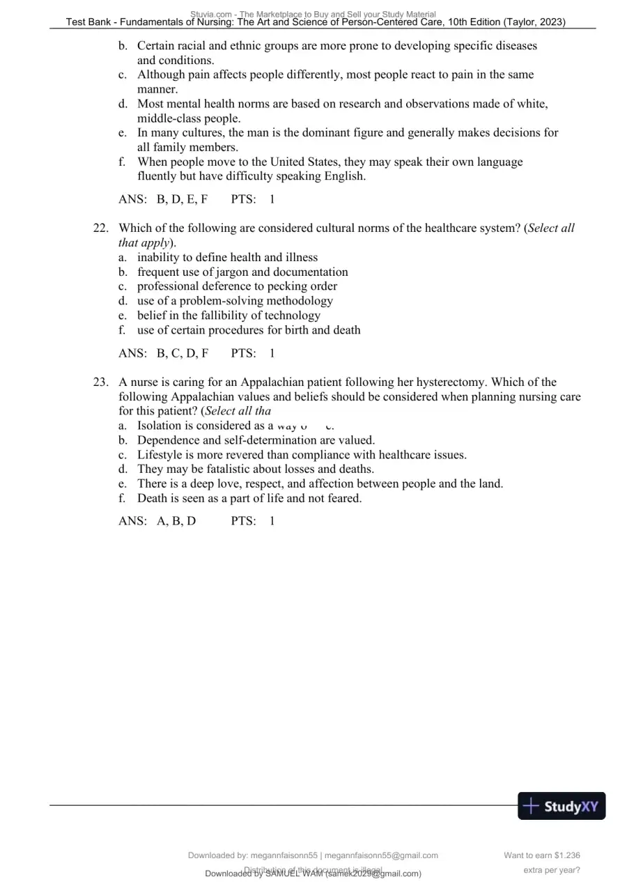 Test Bank for Fundamentals of Nursing: The Art and Science of Person-Centered Care, 10th North American Edition (Chapters 1-47), page 31