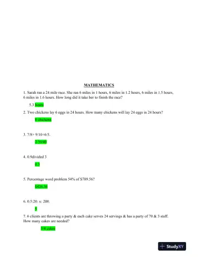 2022 HESI Mathematics A2 Exam With Answers (48 Solved Questions) - Page 1 preview image