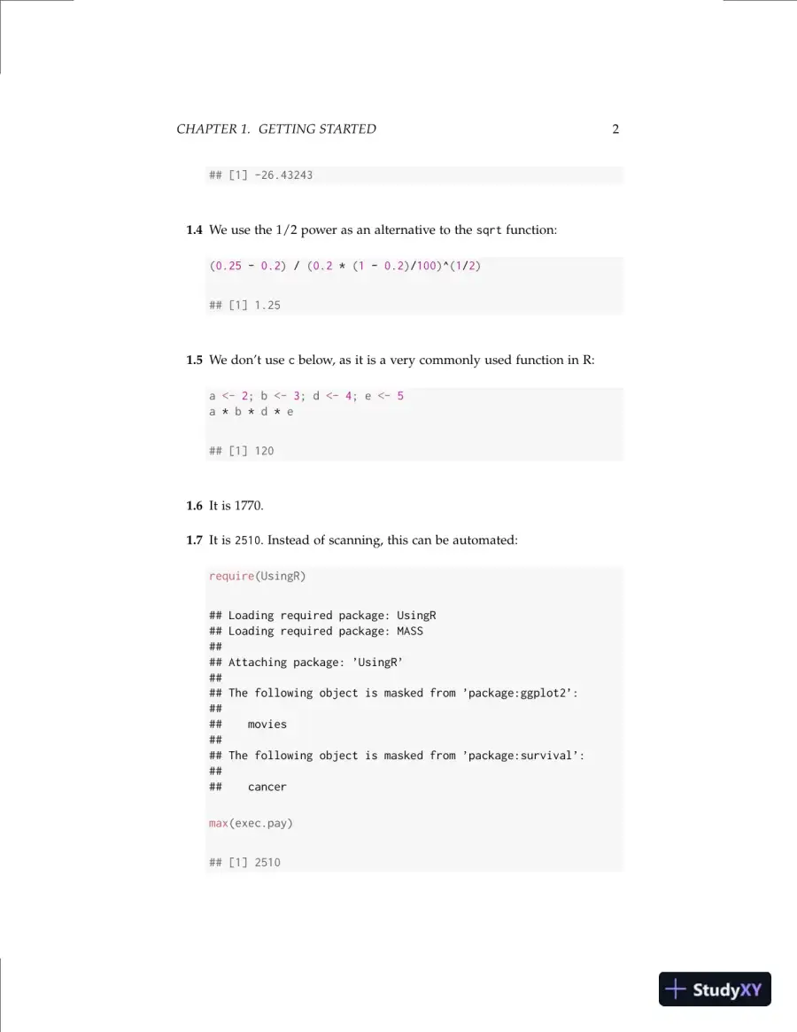Solution Manual for Using R for Introductory Statistics, 2nd Edition, page 5