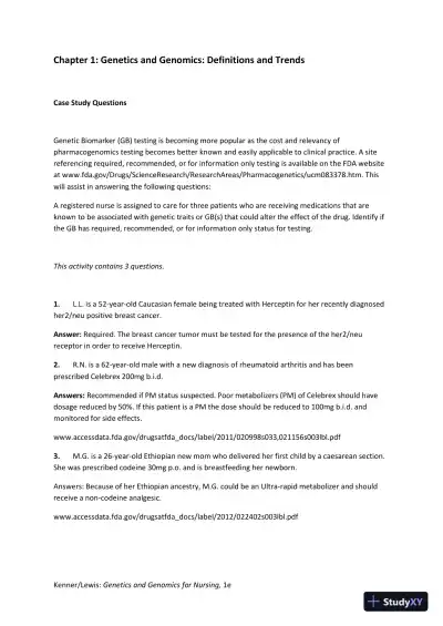 Solution Manual for Genetics and Genomics for Nursing - Page 1 preview image