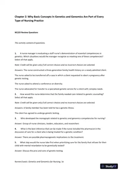 Solution Manual for Genetics and Genomics for Nursing - Page 12 preview image