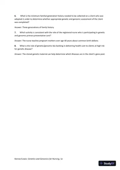 Solution Manual for Genetics and Genomics for Nursing - Page 13 preview image